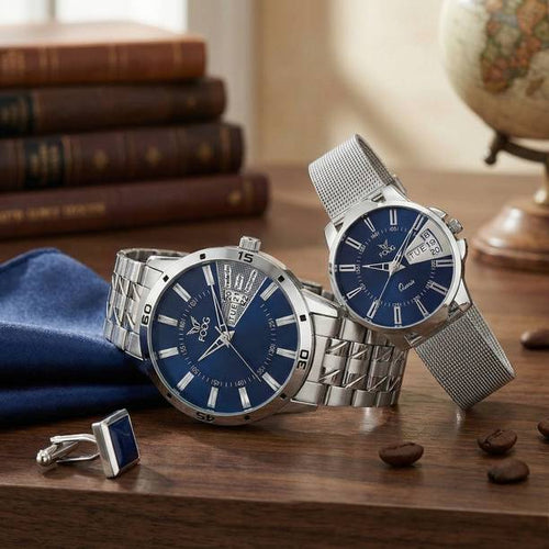 5070-Blue Day and Date Analog Watch - For Couple 5070-BL