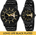 5501-BLACK Fogg Elite Couple Black Platted Premium Day & Date Functioning combo Analog Watch - For Men & Women 5501-BLACK